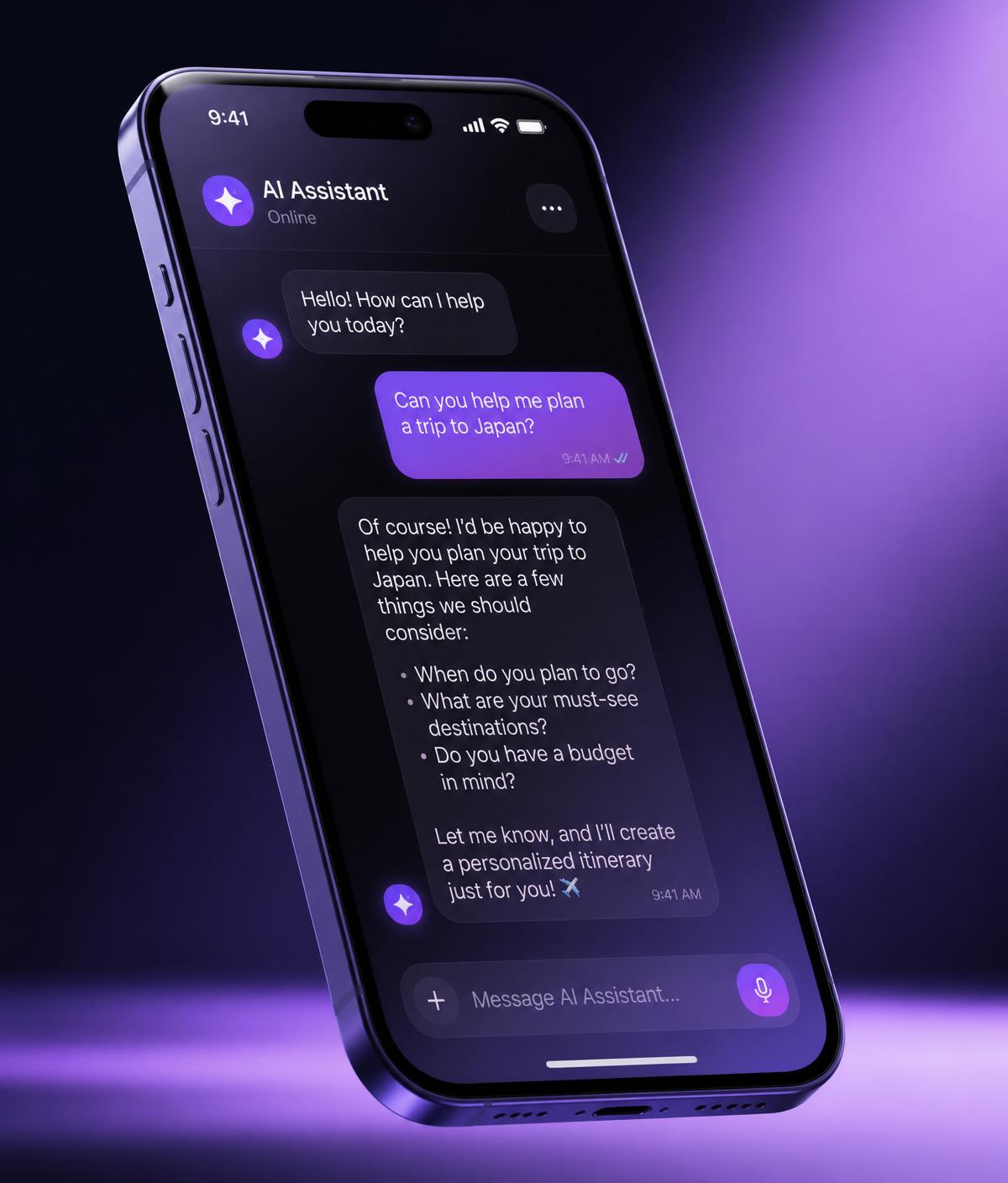 Assistant IA Creo Design en discussion sur téléphone